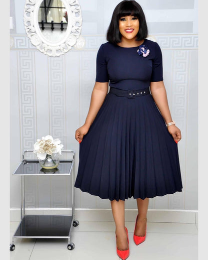 Robe de maternité grande taille à col rond et plis pour femme