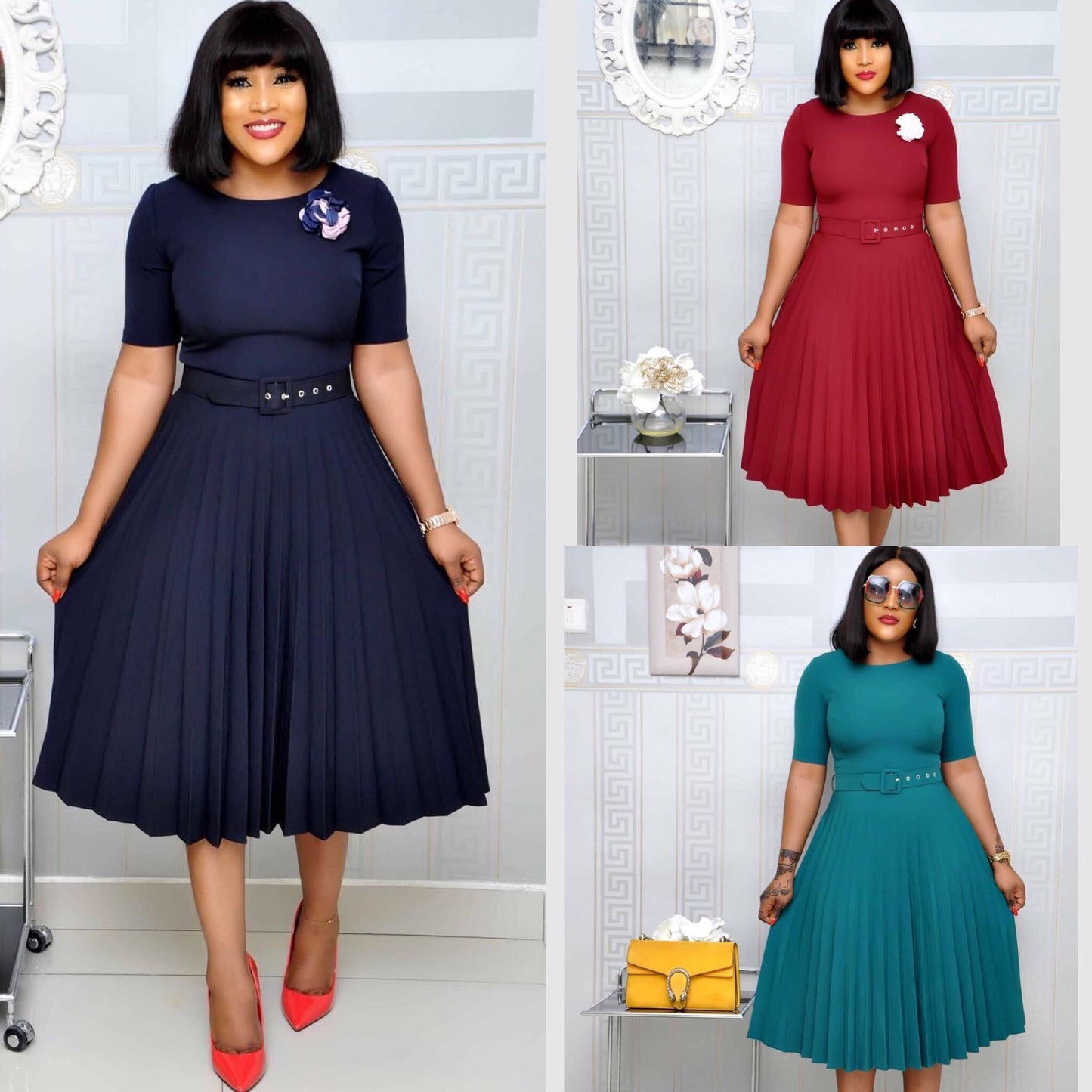 Robe de maternité grande taille à col rond et plis pour femme