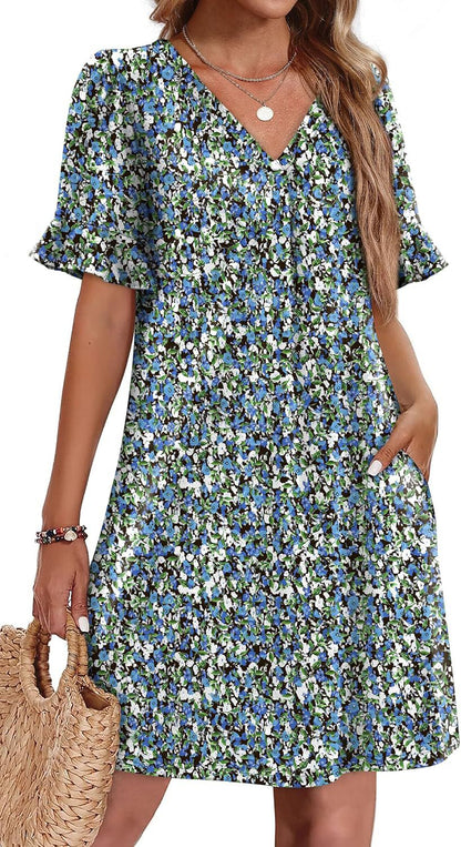 Women's V-neck Vacation Elegant Ruffled Dress With Pockets