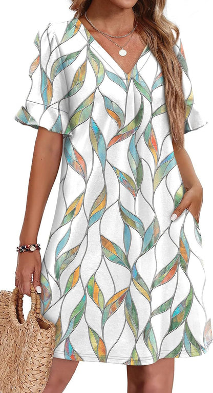 Women's V-neck Vacation Elegant Ruffled Dress With Pockets
