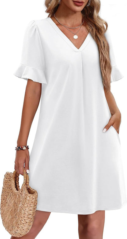 Women's V-neck Vacation Elegant Ruffled Dress With Pockets